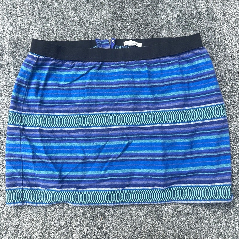 American Eagle Womens 12 Mini Skirt Blue Southwestern Striped Boho Cotton AEO